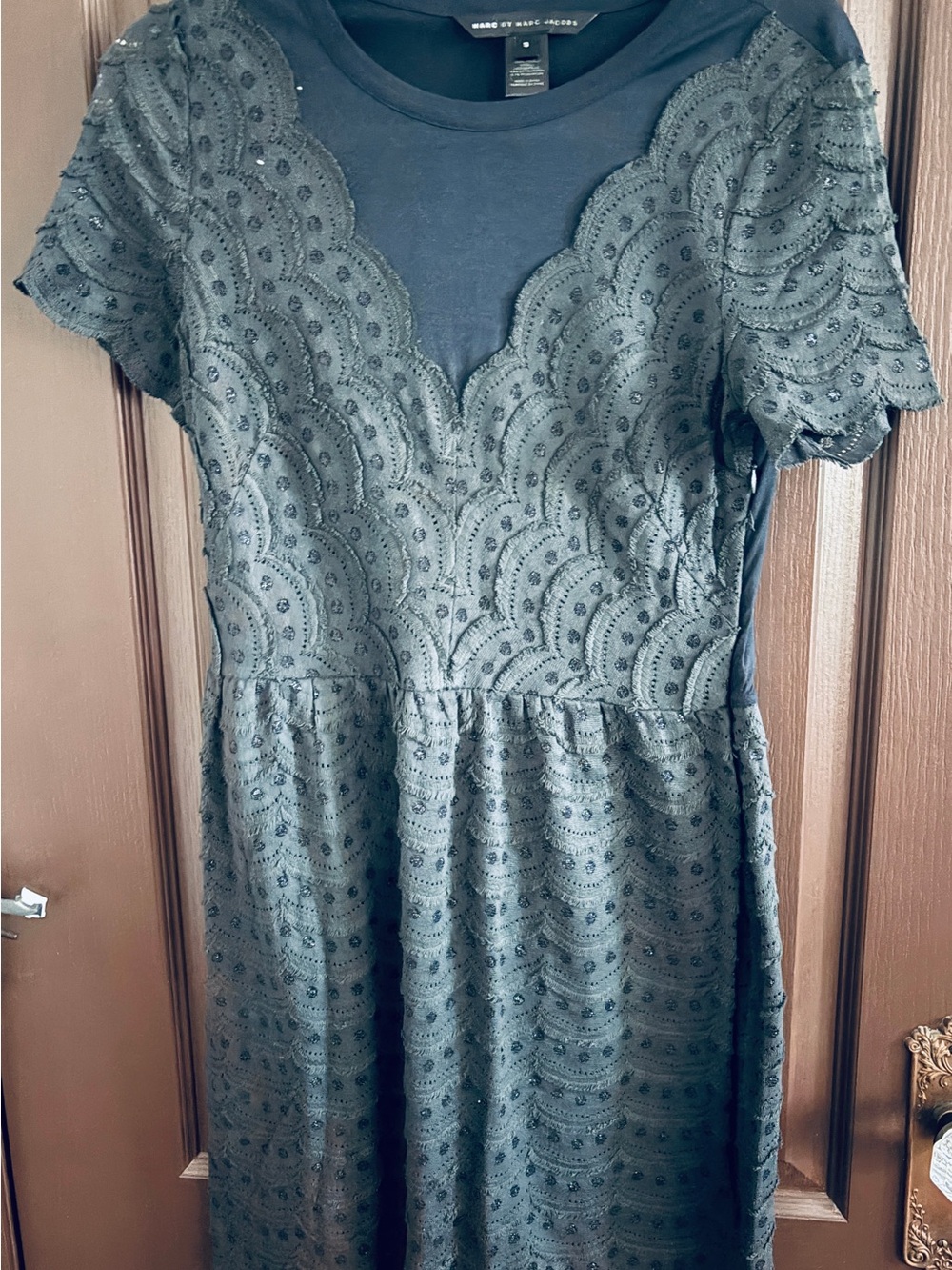 Marc by Marc Jacobs Blue Lace-Overlay Fit & Flare Dress
